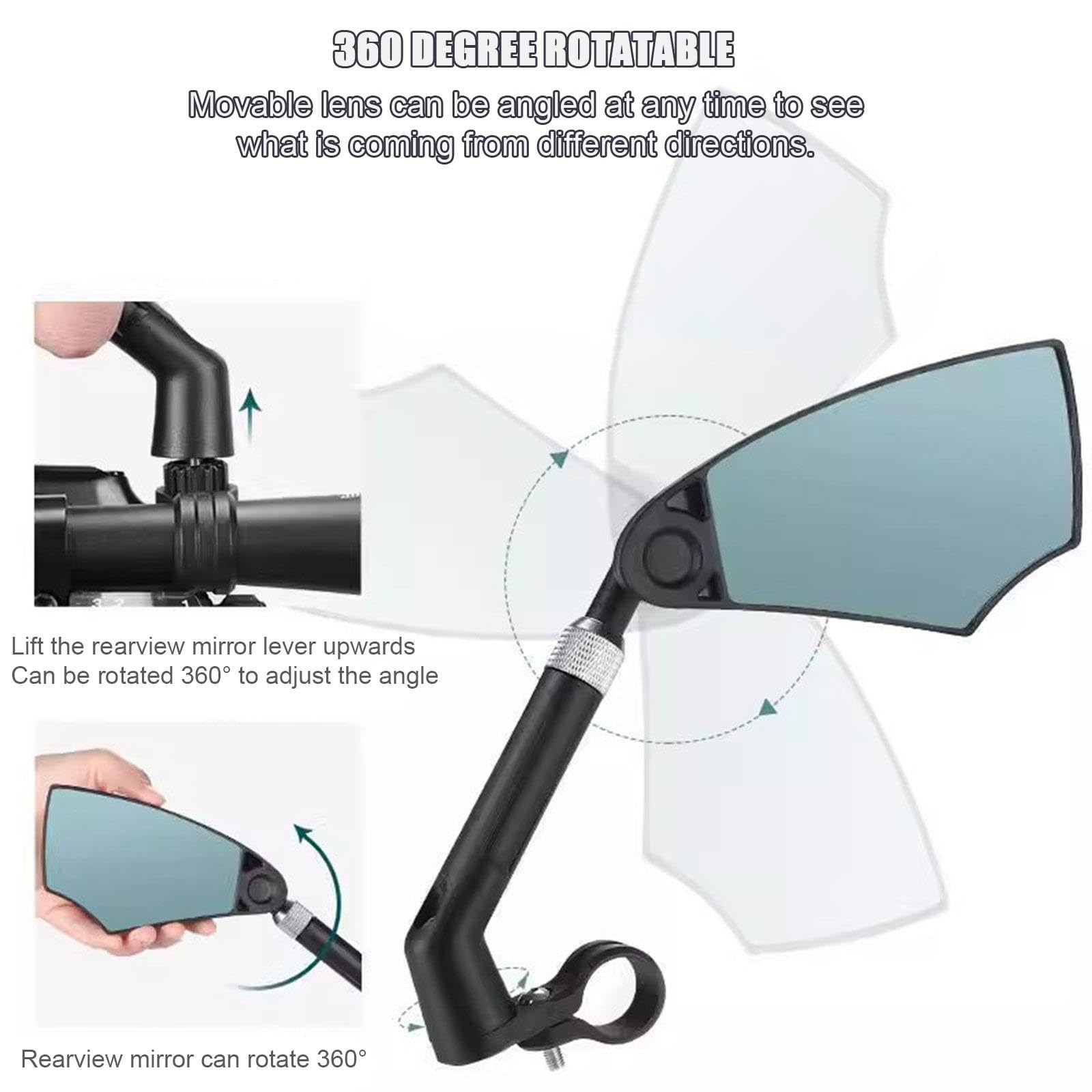Espejo de Bicicleta Espejo Retrovisor Del Manillar Espejo de Bicicleta con Lente de Vidrio Antideslumbrante HD, Retráctil y Ajustable a 360 ° Para Bicicleta de Carretera de Montaña,1Pair