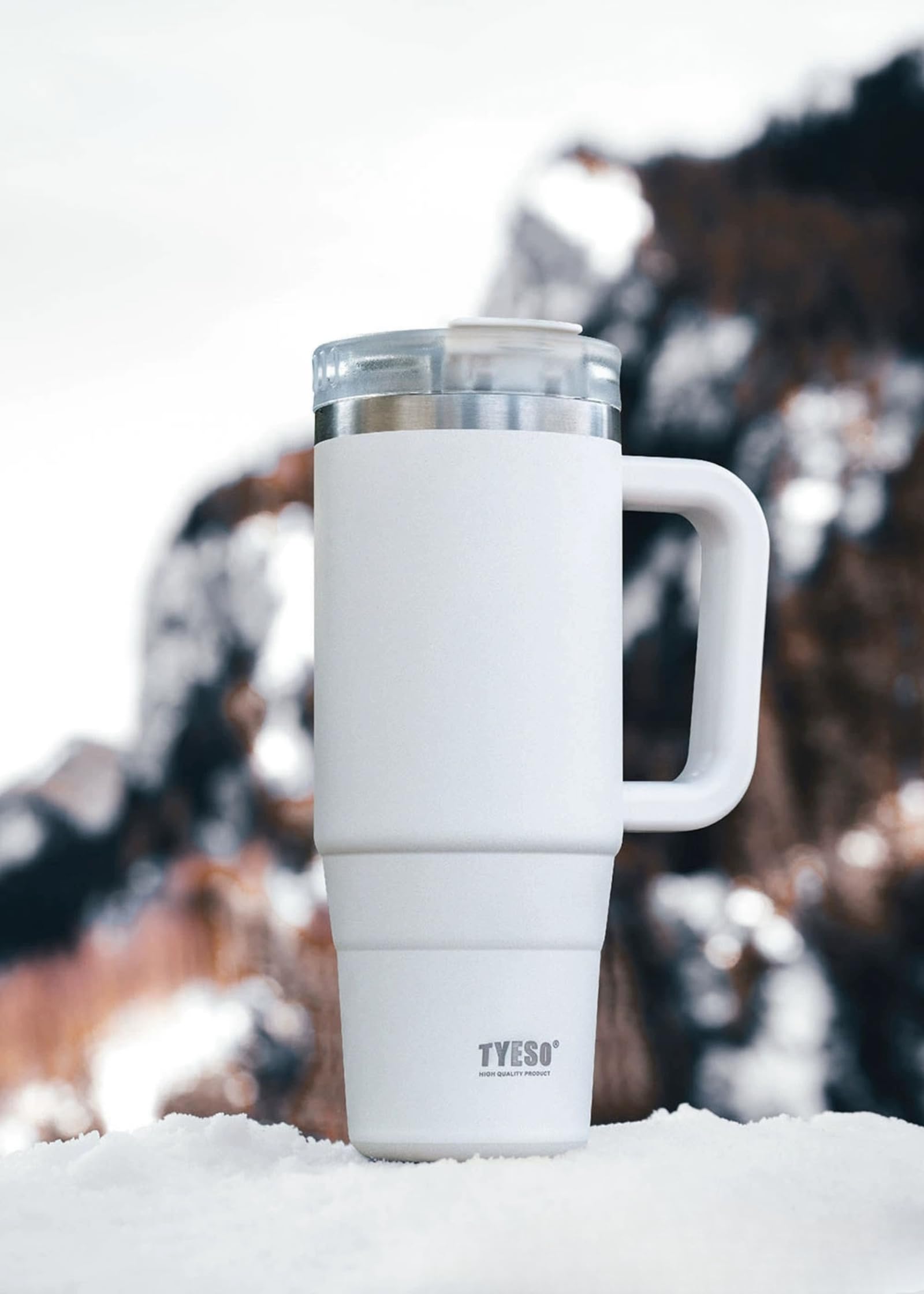 Taza de café de viaje con asa, vaso de 30 onzas con tapa con cerradura, botella de agua aislada al vacío de acero inoxidable con popote, a prueba de fugas y taza de viaje portátil para bebidas