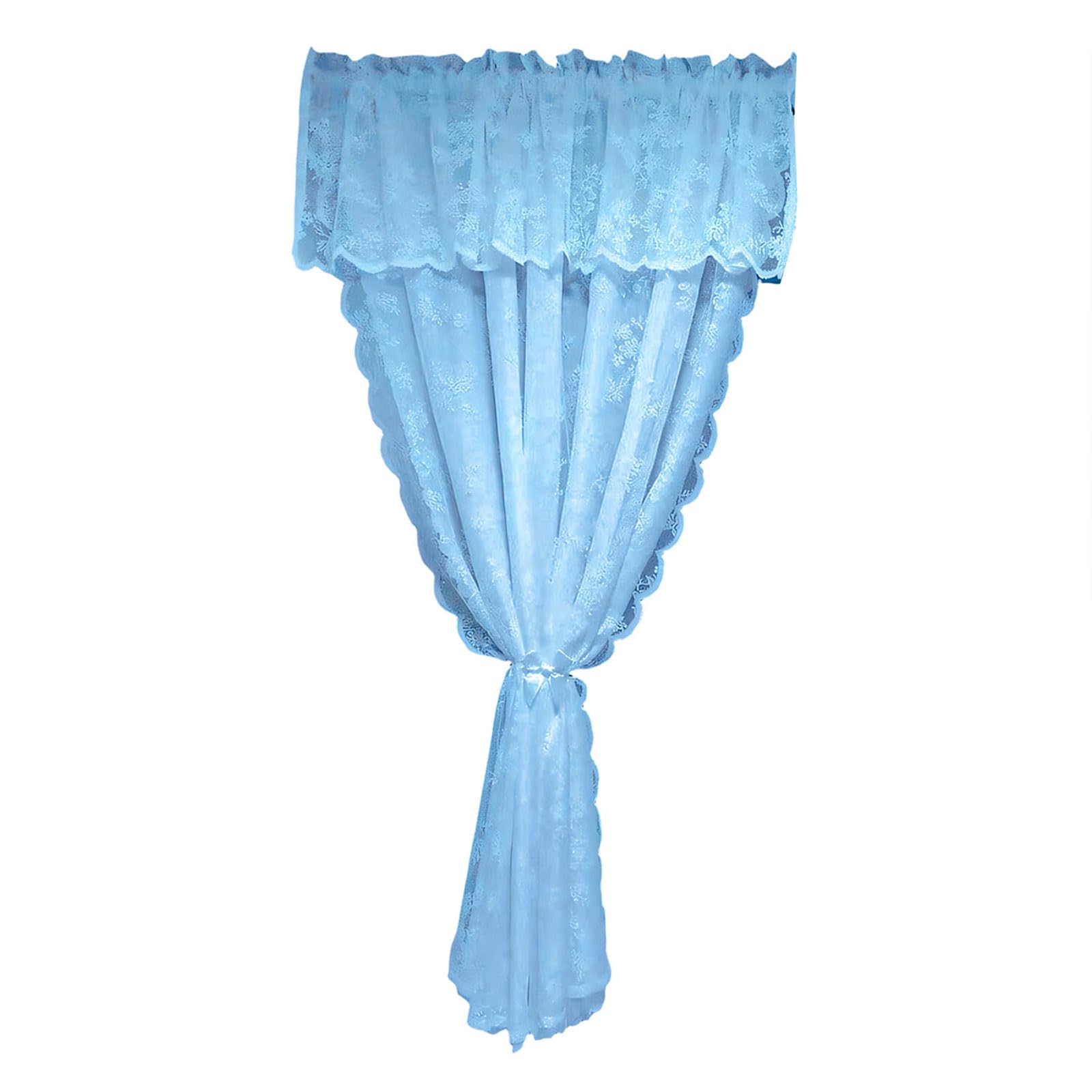 Carotoe Blue Sheer Flower Lace Drape Scalloped Edges Valance Rod Pocket Bedroom Privacy Window Sheer Panel Window Covering Drapery
