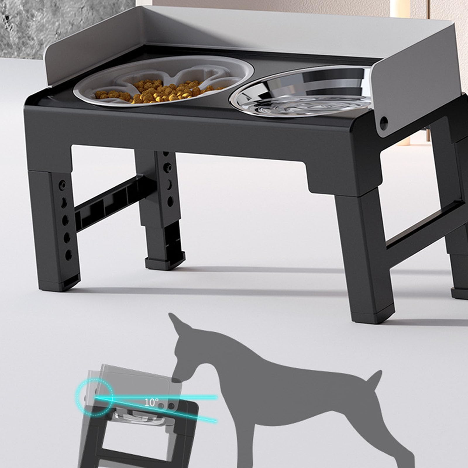 Comedero para perros de altura ajustable, bebedero, comedero lento, gran capacidad, elevado, altura regulable