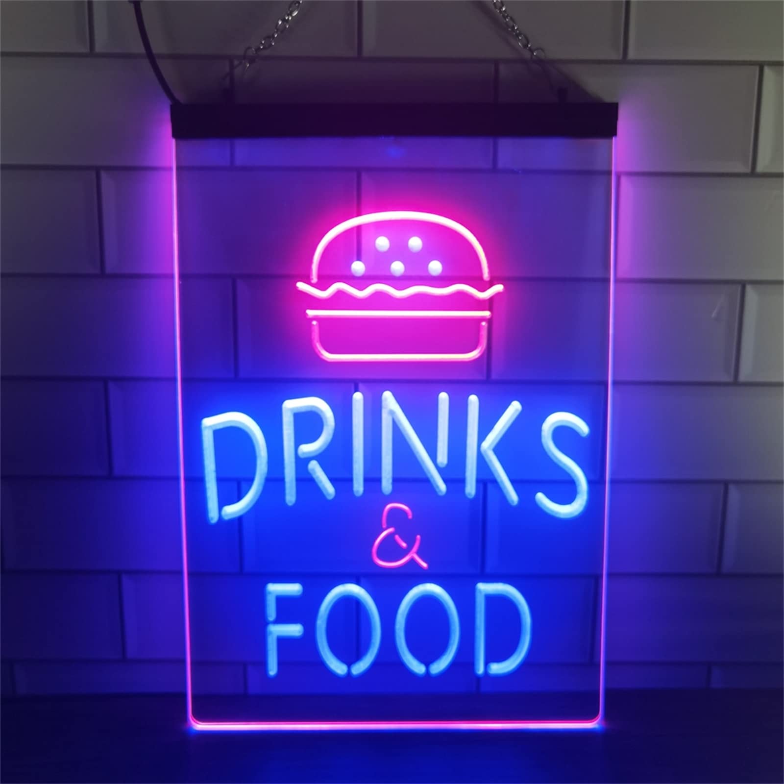 REWIS Letrero de neón LED de Comida rápida, Luces de neón 3D de Doble Color USB Personalizadas, para café, Pizza, Hamburguesa, Tienda de bocadillos, Colgante de Pared Decorativo Regulable,L,40x30cm