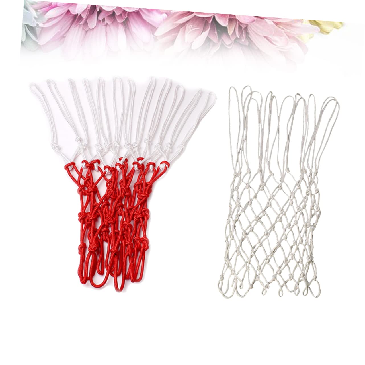 HEMOTON 2Pcs Heavy Duty Nylon Basketball Net Replacement Regular with Loops Fits Standard Rims for Indoor and Outdoor Courts White Red