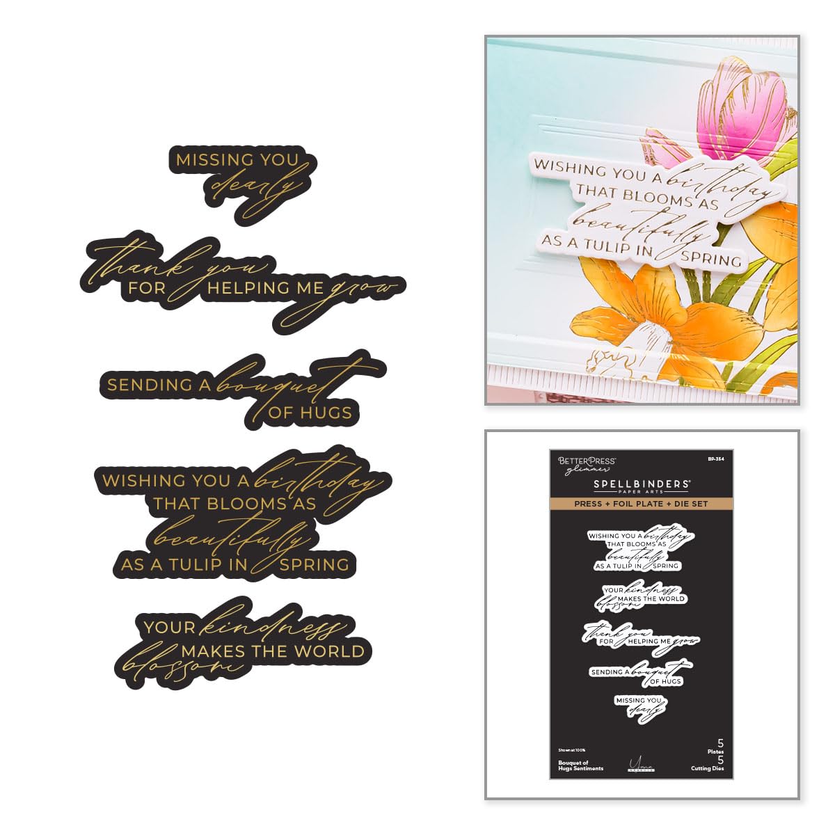 Spellbinders Metal Bouquet Of Hugs Sentiments Press + Foil Plate & Die Set By Yana Smakula