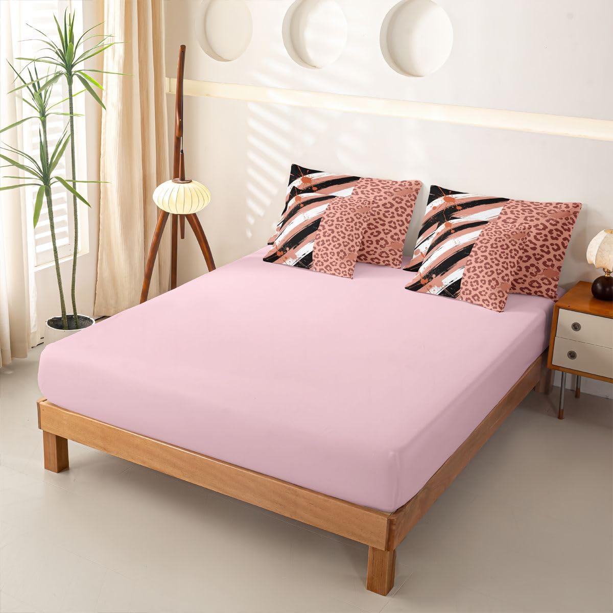Loussiesd Set di biancheria da letto per bambini con stampa leopardata astratta, per letto singolo, 7 pezzi, moderno, per bambini, ragazzi, ragazze, bianco, nero, rosa, con copripiumino, lenzuola
