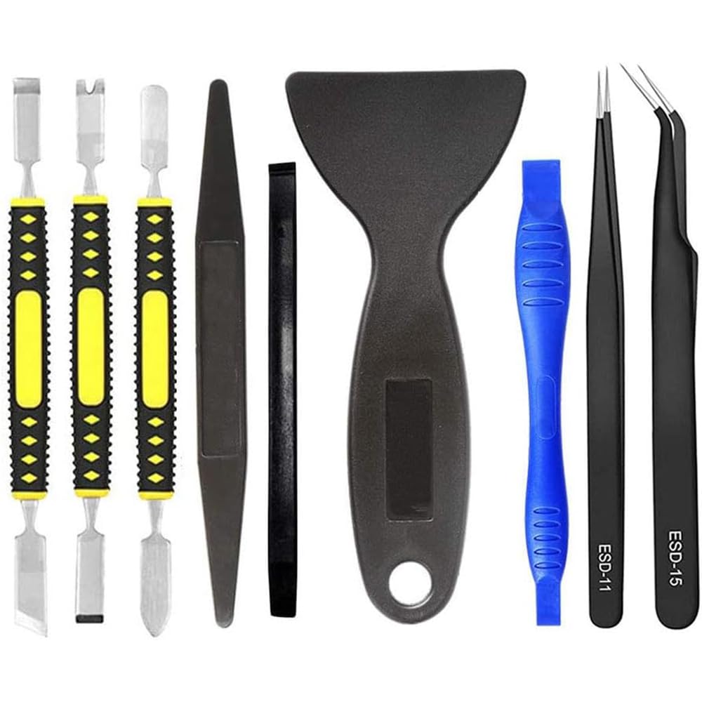 Kit di riparazione professionale con leva, sicuro, non in nylon, spudger per apertura schermo in acciaio e pinzette antistatiche per cellulare, iPhone, laptop, tablet e altro ancora