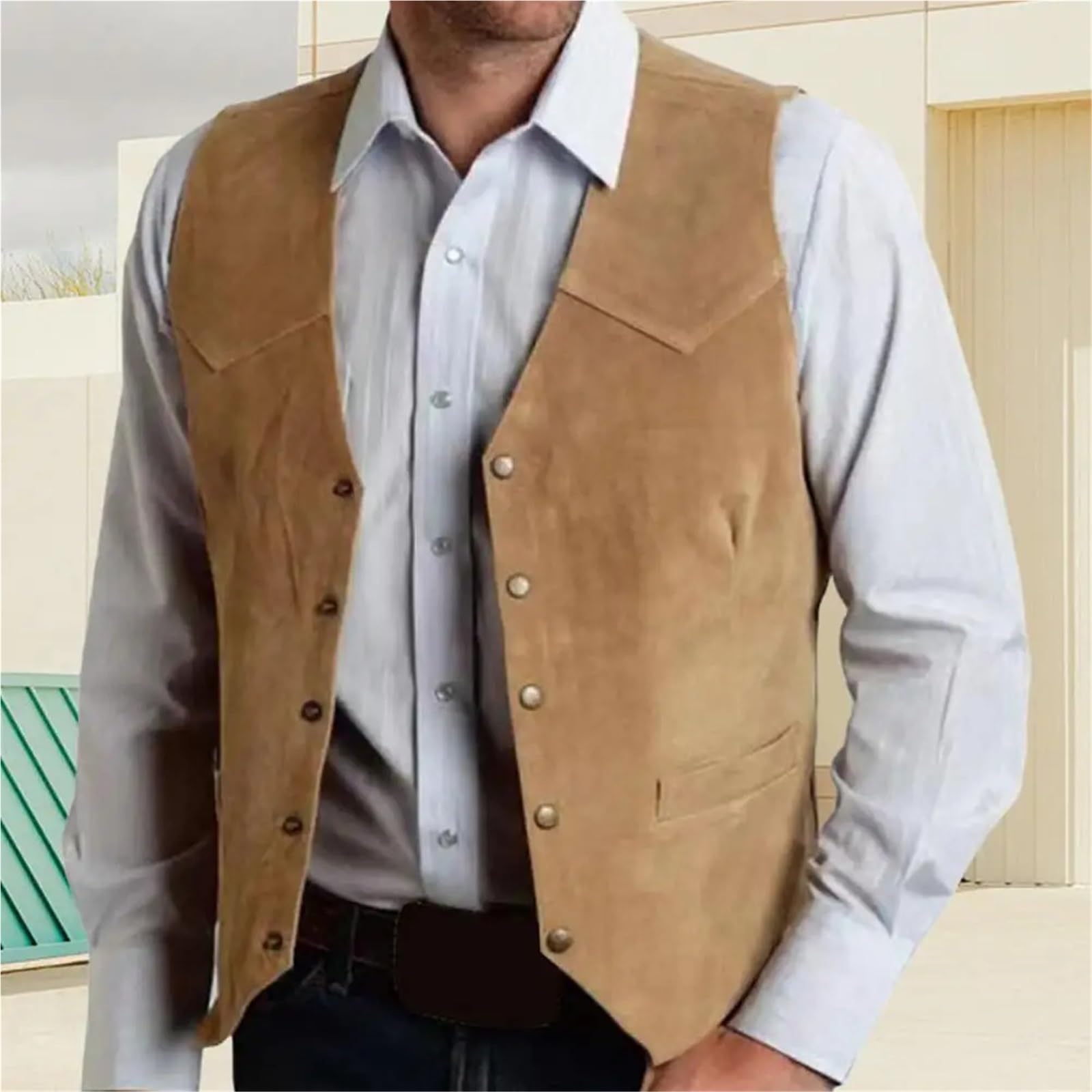 Gilet marrone da uomo formale lavoro, gilet sposo for matrimonio cowboy Per matrimoni, eventi aziendali