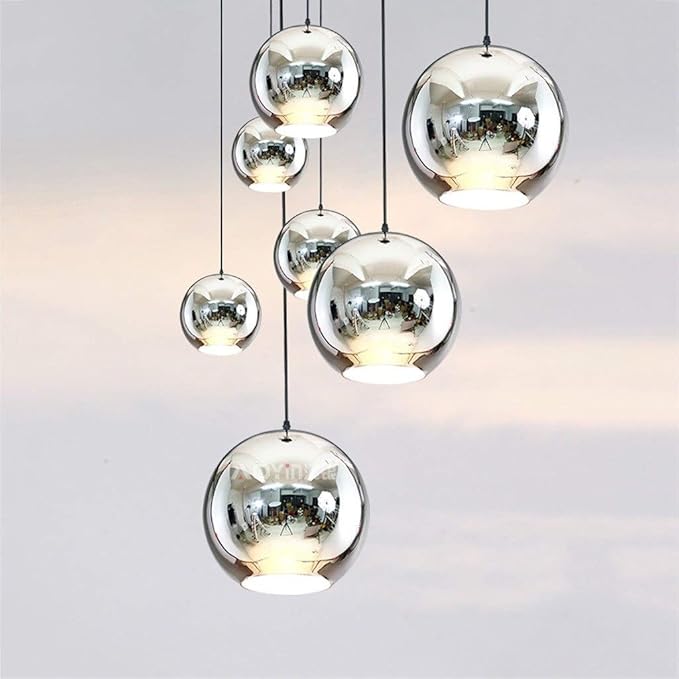 OZZKI Hanglamp Eenvoudige post moderne glazen bal kroonluchter lamp Plating afwerking kerstronde Halloween spiegel plafond hanglamp for keuken restaurant eetkamer hangende hanglantaarslantaarn e27 Inb photo 2