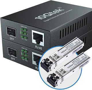 10Gtek 기가비트 이더넷 미디어 컨버터, 멀티 모드 듀얼 LC 파이버 - 이더넷 RJ45 컨버터, 10/100/1000Base-Tx to 1000Base-SX용 SFP MMF 850-nm 모듈 포함), UL 인증, 최대 550-m, 2개 팩