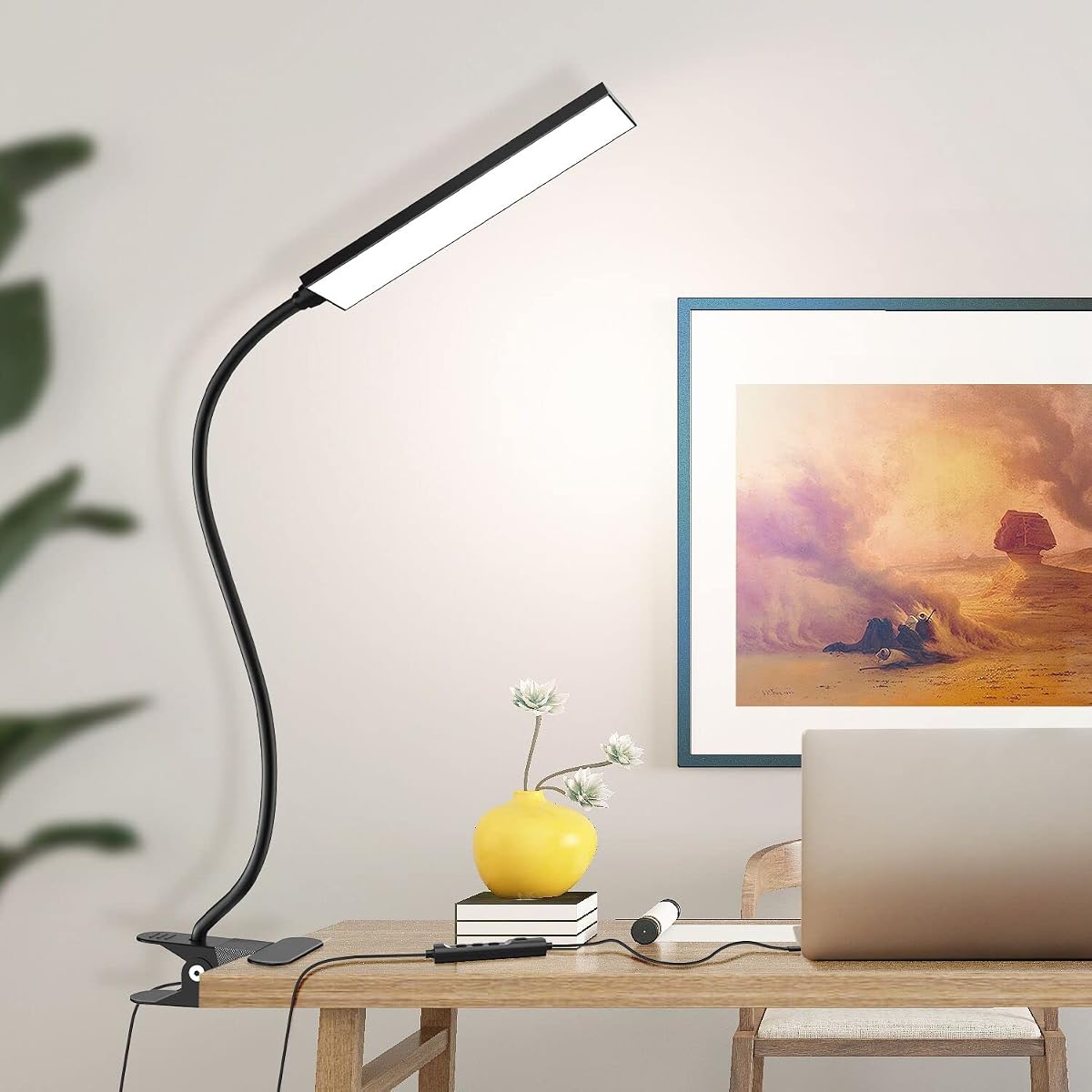 Vansuny Clip on LED Desk Lamp, Eye-Caring USB Reading Light for Home Office | 3 Color Modes,6 Brightness Levels,Adjustable Gooseneck,Sturdy Metal Clip,5W Black,Fits Dorm Bed, Monitor Side & Narrow Spaces