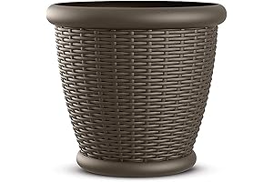 Suncast Decorative Plastic Wicker Style 18 Inch Round Planter