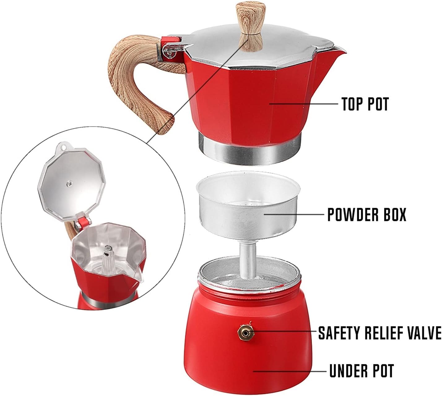Coffee Maker Aluminum Coffee Maker Mocha Cafeteira Italian Espresso Percolator Pot l Moka Coffee Pot 150/300/450ml 3/6/9 Cups (Color : 01 Red(300ml))
