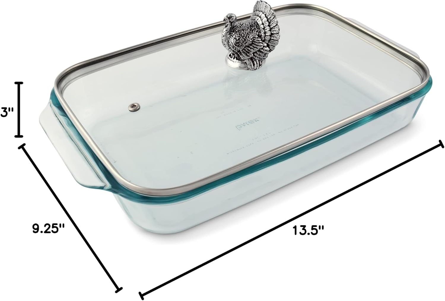 Arthur Court Glass Casserole Dish with Turkey Lid Handle Baking Dish - Perfect to keep your Thanksgiving Sides Protected and Warm 9.25 inches x 13.5 inches 3 quart - 2-pieces