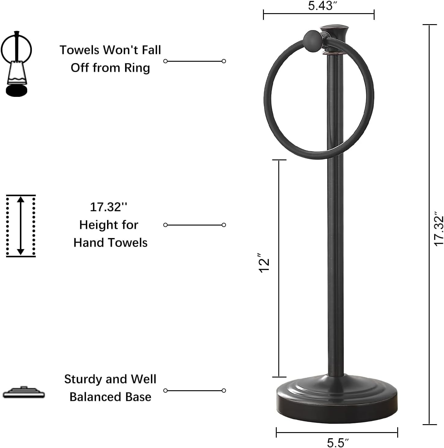 Hoimpro 17 Inch Stand Hand Towel Holder Towel Bar Towel Hanging Ring, Free Standing Floor Hand Towel Rack Storage for Bathroom Kitchen Vanity Countertops, Hardware Accessories(Oil Rubbed Bronze) - Image 7