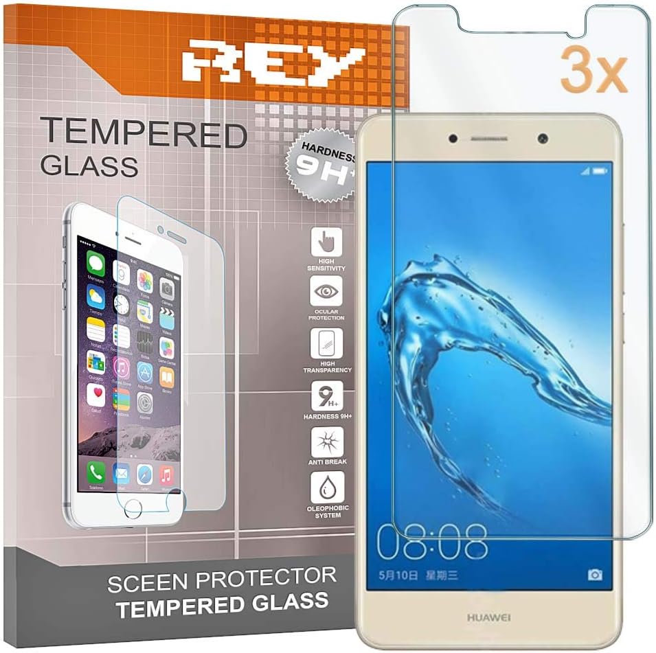 REY 3X Protector de Pantalla para Huawei Y7 2017 / Huawei Y7 Prime, Cristal Vidrio Templado Premium