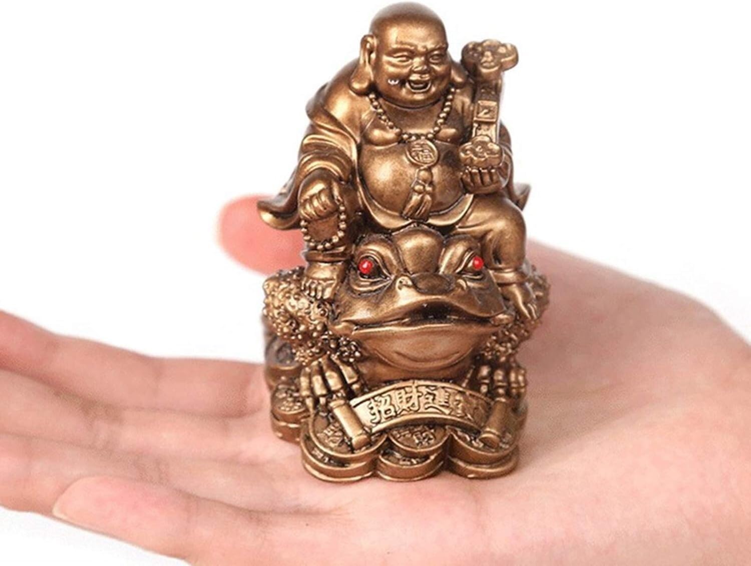 statuetka Buddy, Feng Shui Maitreya figurka ropuchy złota żaba dekoracje do domowego biura(Bronze)