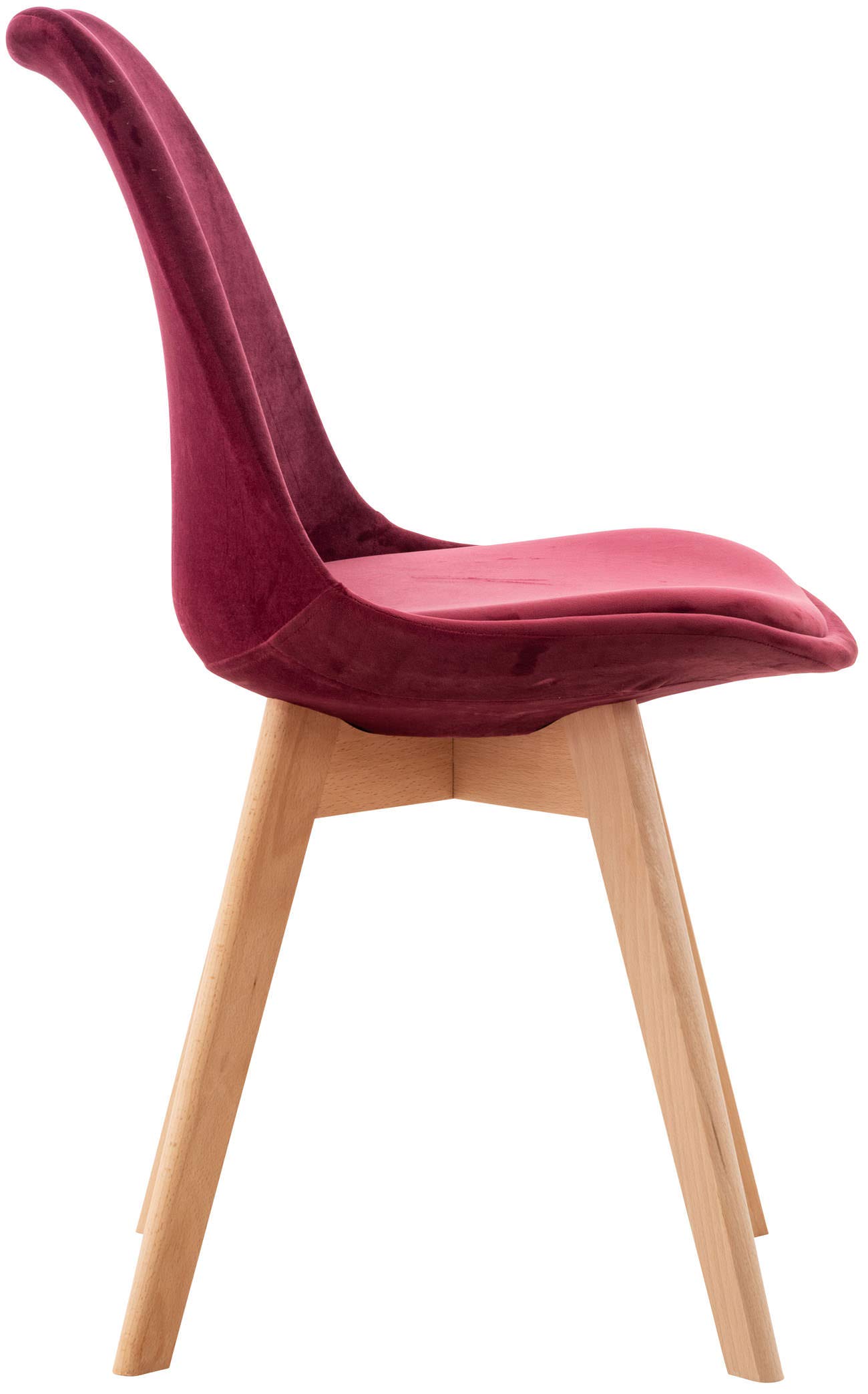 CLP Silla De Comedor Linares En Tela, Pana, Terciopelo o En Polipropileno & Cojín En Simil Cuero con Base De Madera, Color:Burdeos, Material:Terciopelo