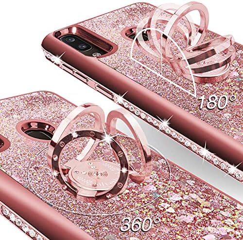 Miss Arts Case for Huawei P Smart 2019, Honor 10 Lite, [Silverback] Moving Liquid Holographic Glitter Case with Kickstand, Girls Women Bling Diamond Ring Cover for P Smart 2019/Honor 10 Lite -RoseGold