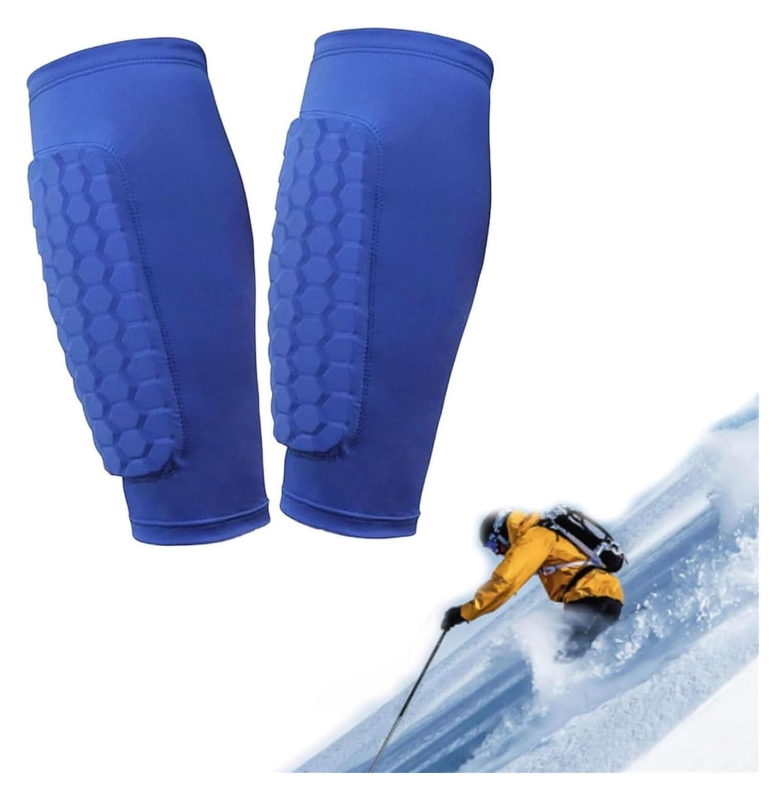 2026 New Skiing Shin Guards Pads Socks,Calf Compression Sleeve With Honeycomb Pads,Breathable Elastic Anti-Collision For Skiing & Snowboarding(Blue,XL)