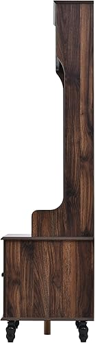 Miniatura 6 de Moderno árbol de pasillo con 4 ganchos, perchero de entrada de madera, banco de almacenamiento integrado con dos estantes superiores de