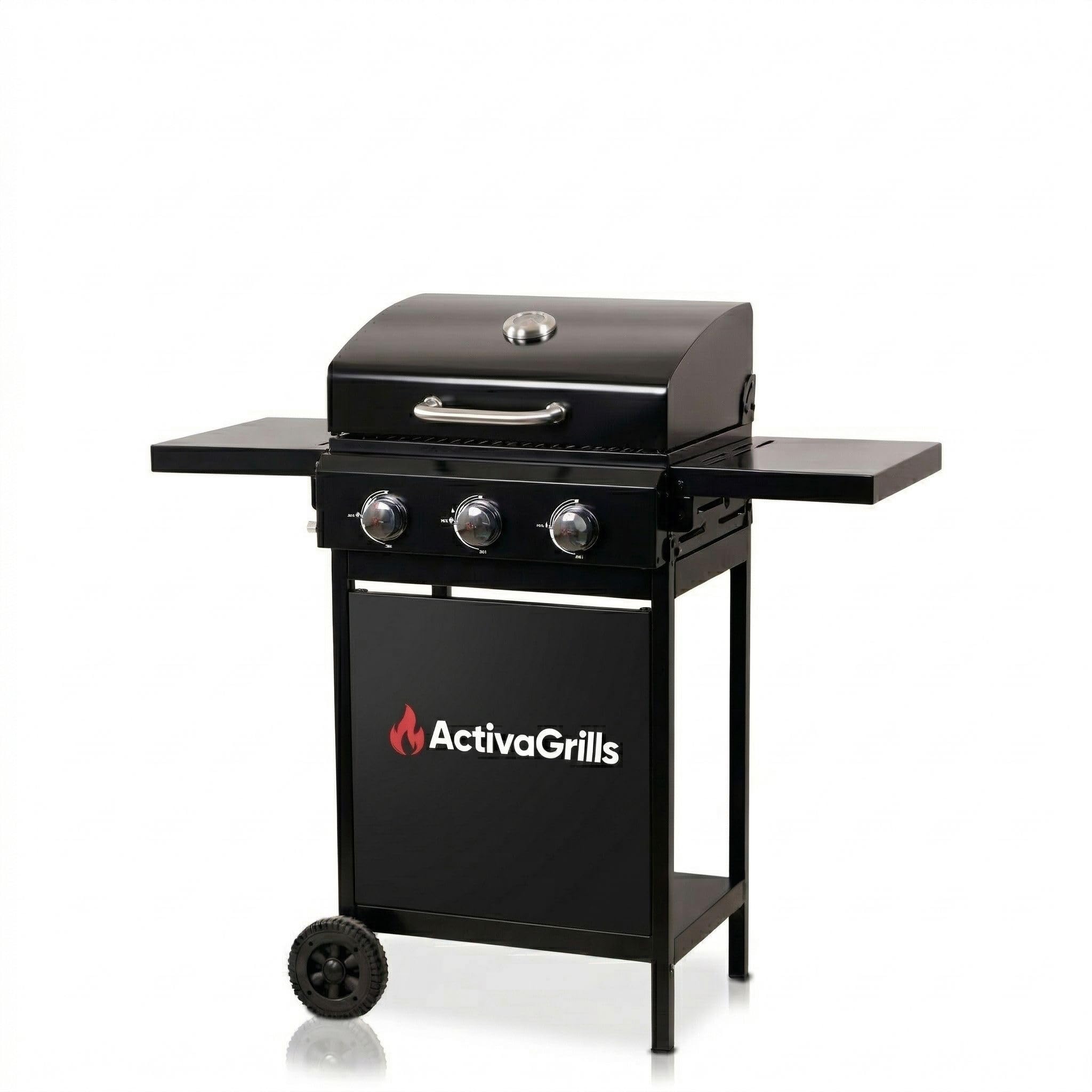 ACTIVA Action grill gazowy na kółkach, 3 palniki, każdy 2,7 kW, czarny, chromowany ruszt