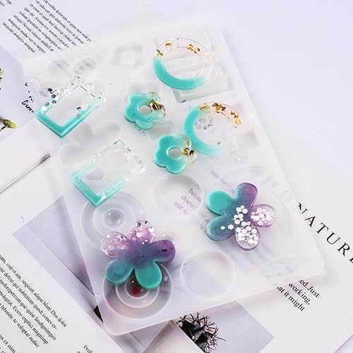 Miniatura 3 de iSuperb 4 moldes de aretes para resina polimoreclay trébol rosa en forma de collar, moldes de silicona epoxi para joyería de fundición de resina