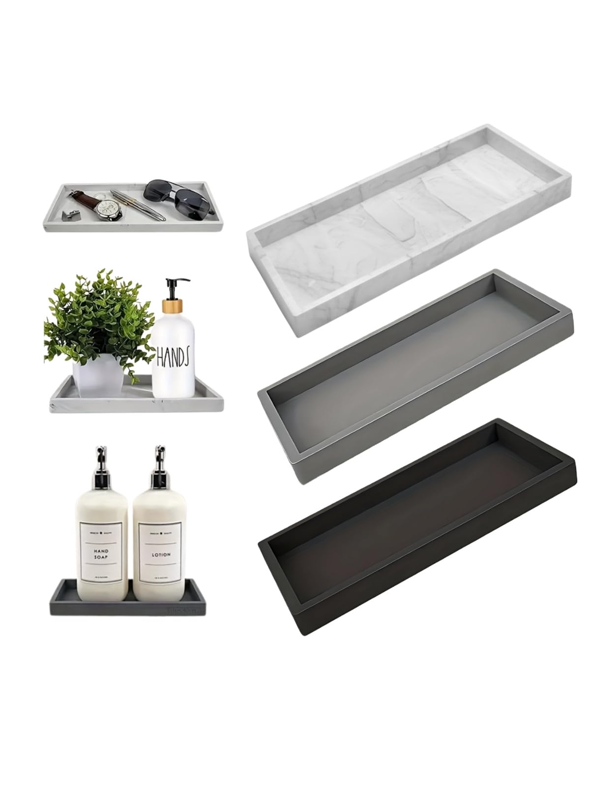 Washbasin Tray, Silicone Accessory Tray, Hand Soap, Small Item Holder, Waterproof, Makeup, Stylish, Non-slip (Marble Pattern (Medium Size)) | 多用途の小物整理トレイ, 弾力シリコンで化粧品やアクセサリーが倒れにくい, 熱いコップやドライヤーを置いても変形しない, 丸洗いできる, 落としても割れない柔軟素材, 玄関やデスクにも置けるすっきりデザイン Marble Pattern (Medium)