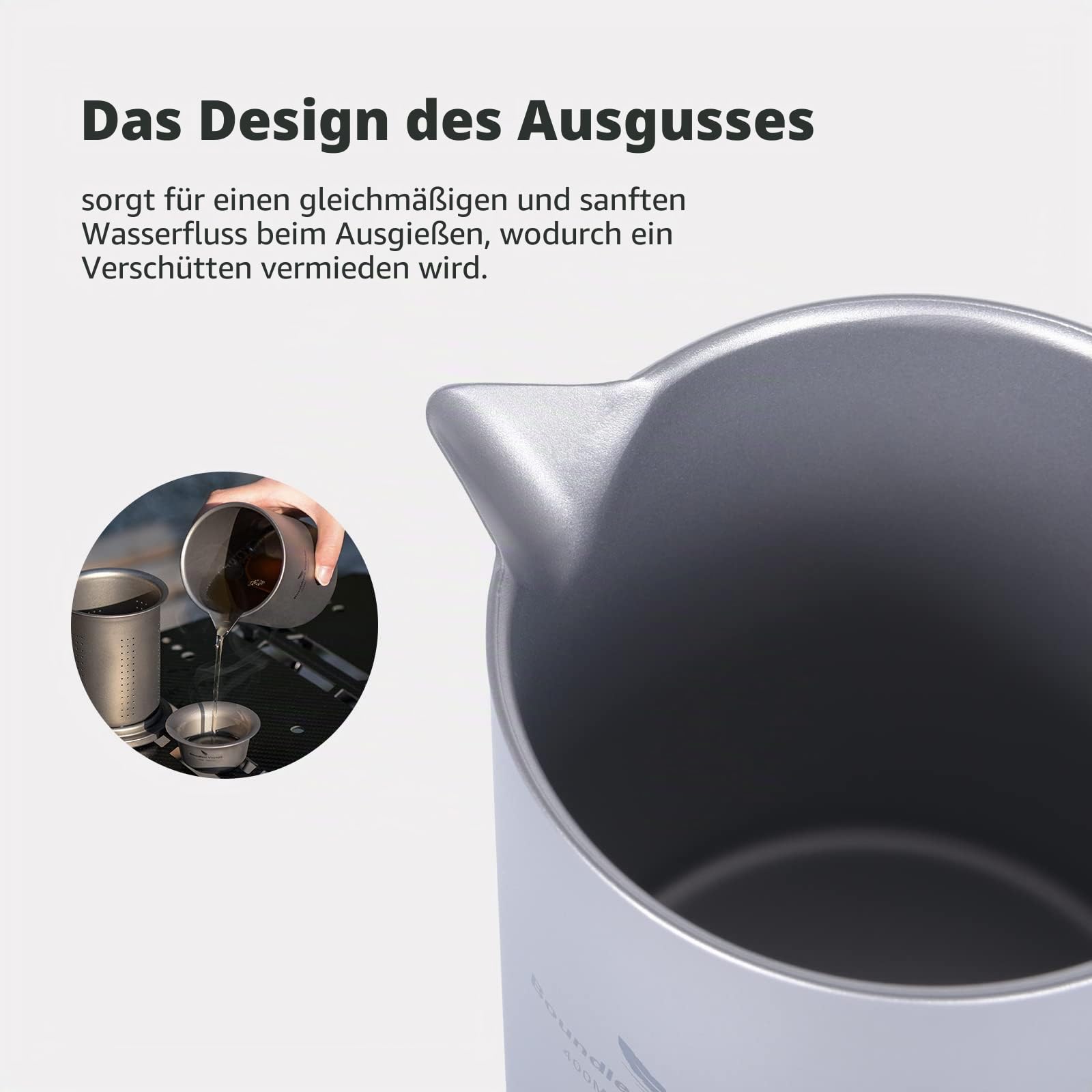 iBasingo Titan Tee Set Doppelschicht Tee Maker Leichte Teekanne mit Filter Outdoor Camping Reise Portable Teetasse Becher Home Küche Tee Dinge Metall Drinkware mit Infuser für Losen Tee Ti3120D