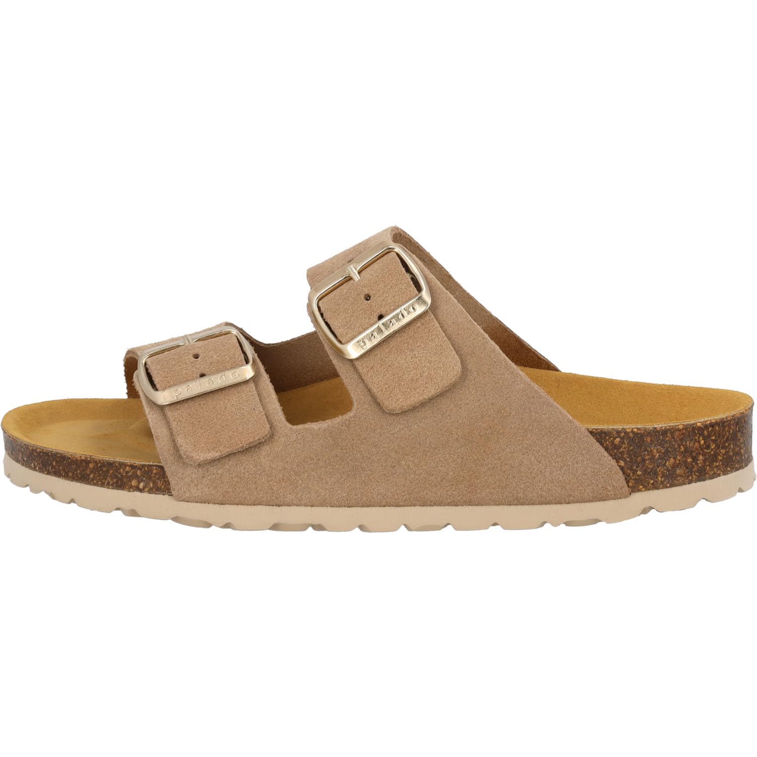 Palado Pantoletten Damen Korfu Suede Premium Leather - bequeme Sandalen Made in Spain - Hausschuhe mit Kork-Fußbett - modische Sommerschuhe