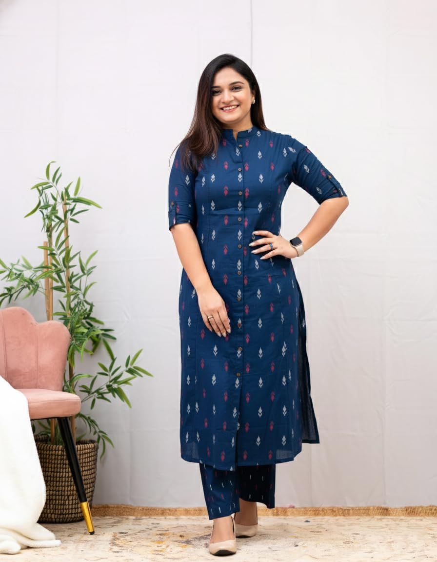 GoSriKi Trapezio Kurta Set di pantaloni da donna in misto viscosa stampato estivo Kurti Set elegante abito coordinato in cotone Kurta Set per le donne Abbigliamento etnico casual e festivo