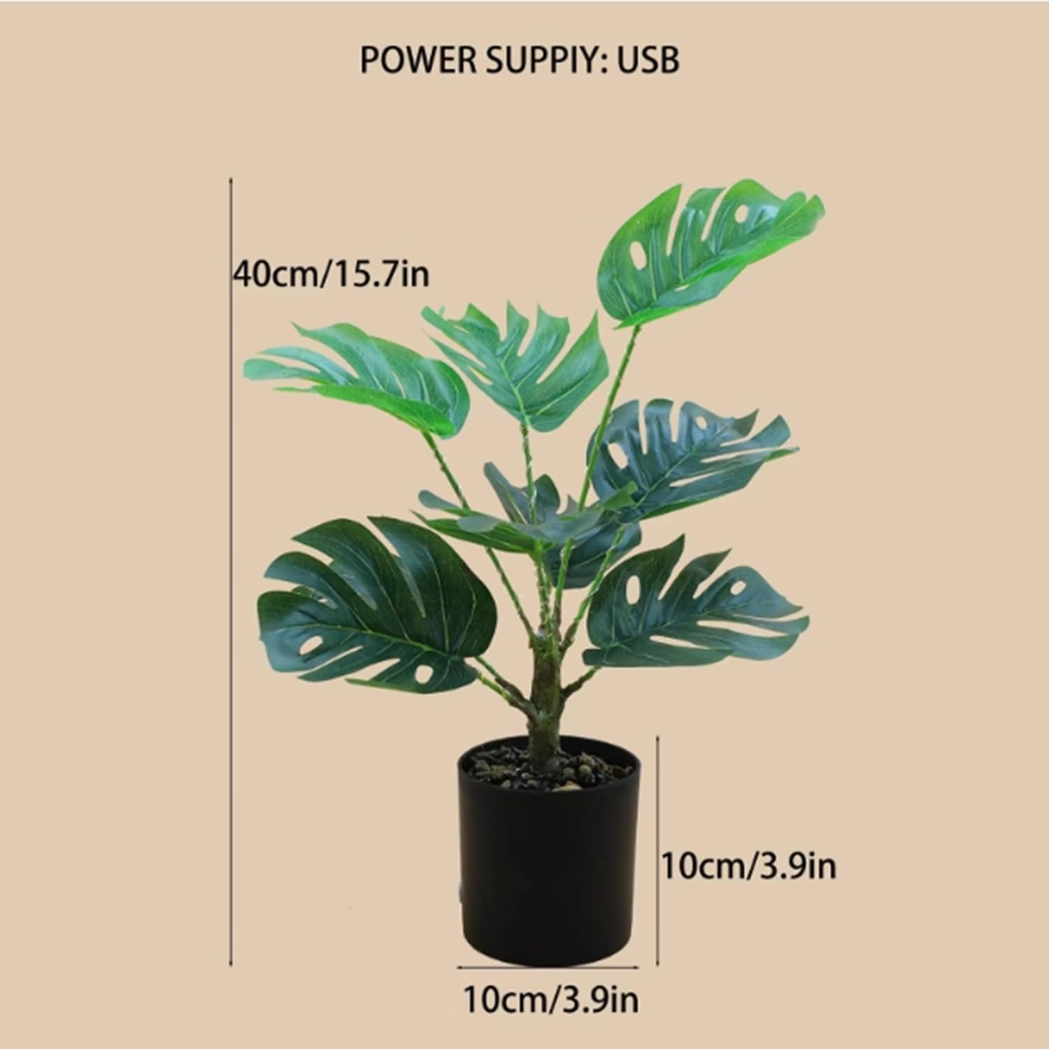 LED Tischlampe Kreativ Dekorativ Künstliche Pflanzen Bonsai Leuchtend Niedliches Nachtlicht für Schlafzimmer Büro Wohnzimmer, USB Nachttischlampen für Freunde, Familie, Geschenke(Monstera)