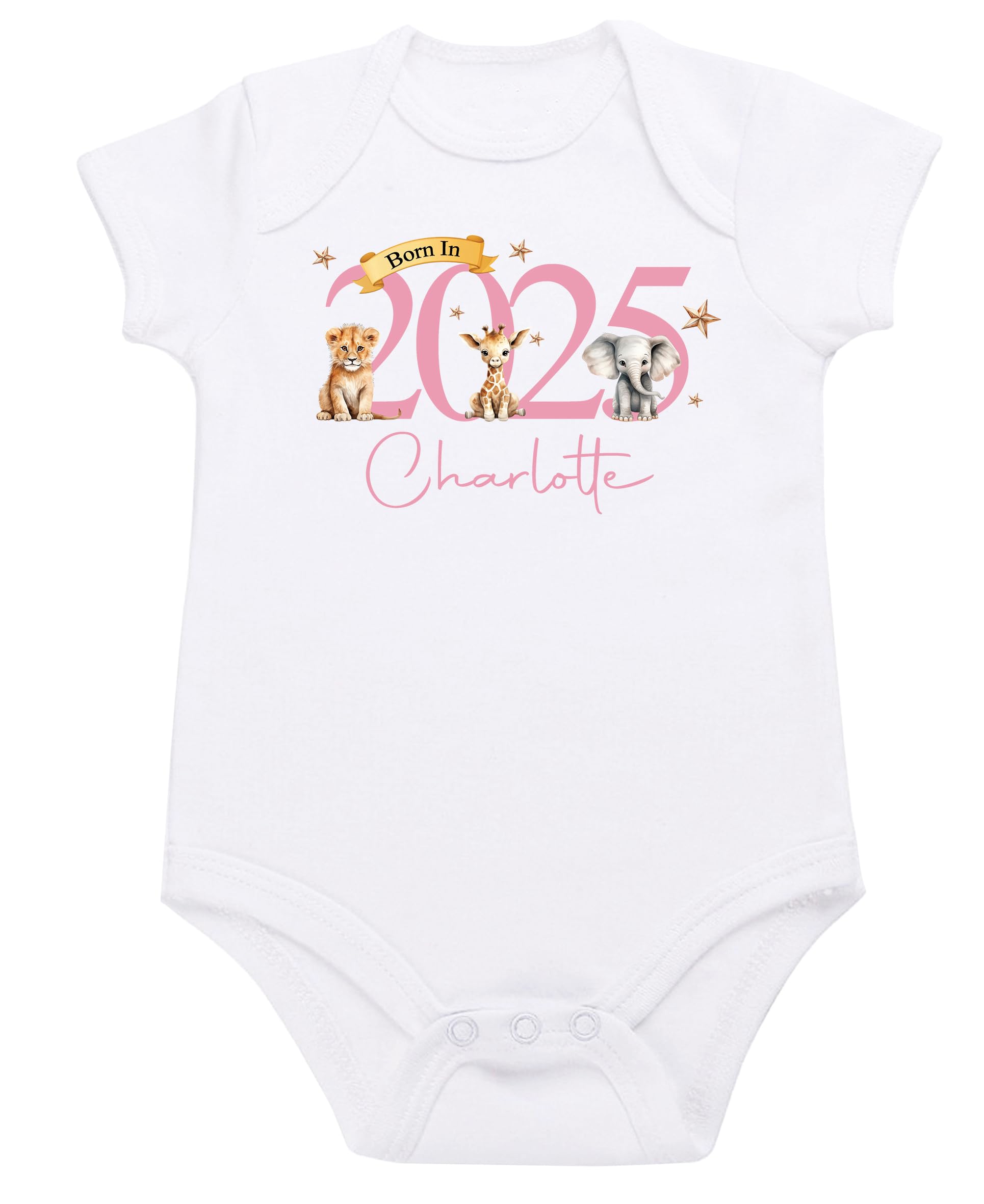 The Baby Box Uk Women's Pink Safari Personalised Baby Born In 2025 Bodysuit Vest (0 Months, )