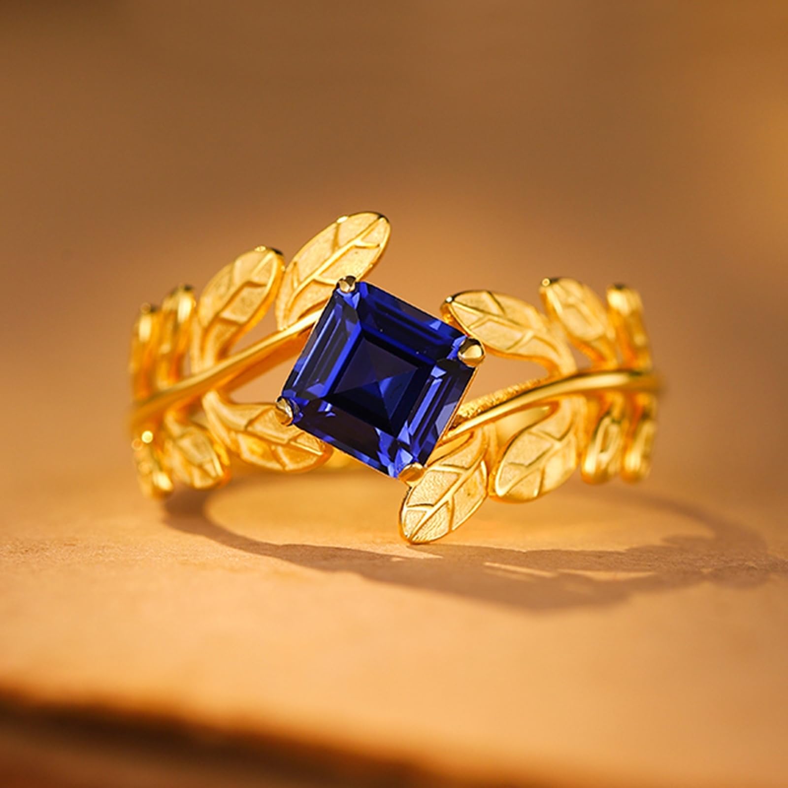 Alianzas de oro con zafiro creado de 1,5 quilates, elegante anillo de boda de oro real para mujer