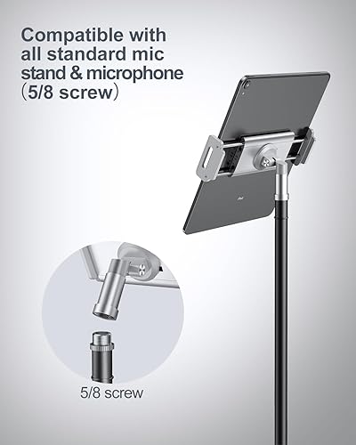 Miniatura 7 de elitehood Soporte de aluminio para iPad para soporte de micrófono, soporte de música para iPad de montaje lateral para micrófono, soporte giratorio