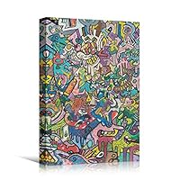 Canvas Wall Art Painted Designs Abstract Colorful Contemporary Hallway Mixed Media Multicolor Patterns - 12x18 inches