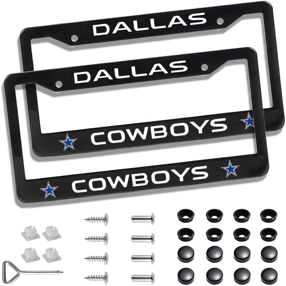 License Plate Frames for Dodgers Sport Fans, 2 Pack Aluminum Alloy Anti-Corrosion License Plate Holder with Screw Caps Cover, US Size (Black)