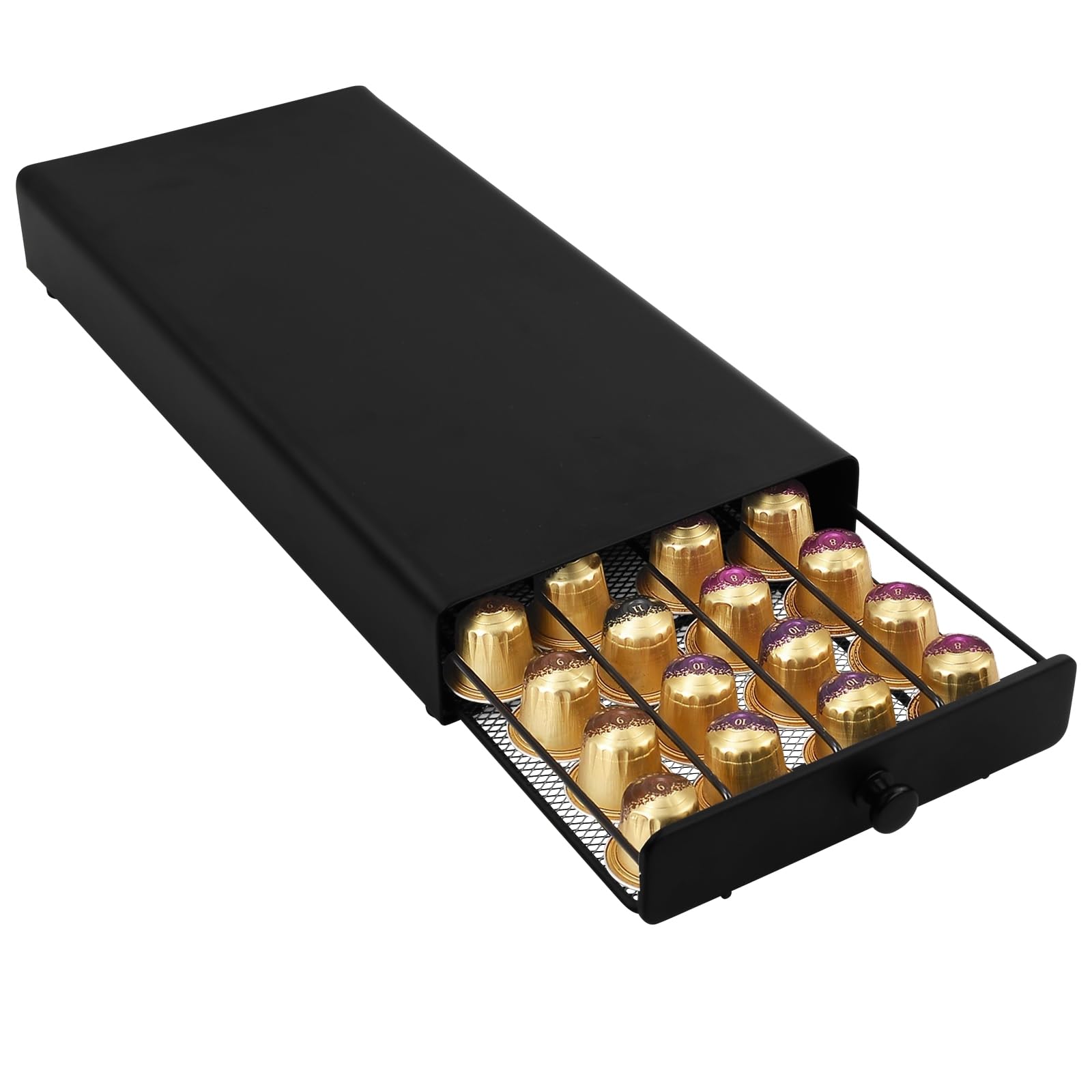 Volumoon Cajón para Almacenar Capsulas, Soporte para Cápsulas de Café Compatible con 40 Cápsulas Nespresso, Portacápsulas Metálico, Dispensador de Cápsulas de Cafe, 37.5 x 17.5 x 5 cm
