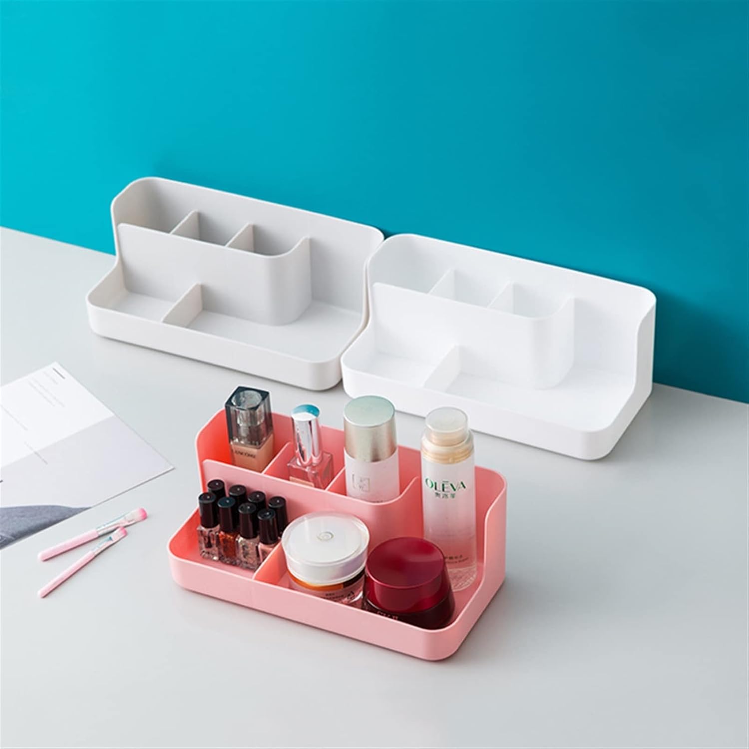 Makeup Organizer Makeup Organizer Bathroom Storage Box Cosmetic Organiser Office Desktop Make Up Jewelry Storage Box Sundries Container Cosmetic Display Cases(White)