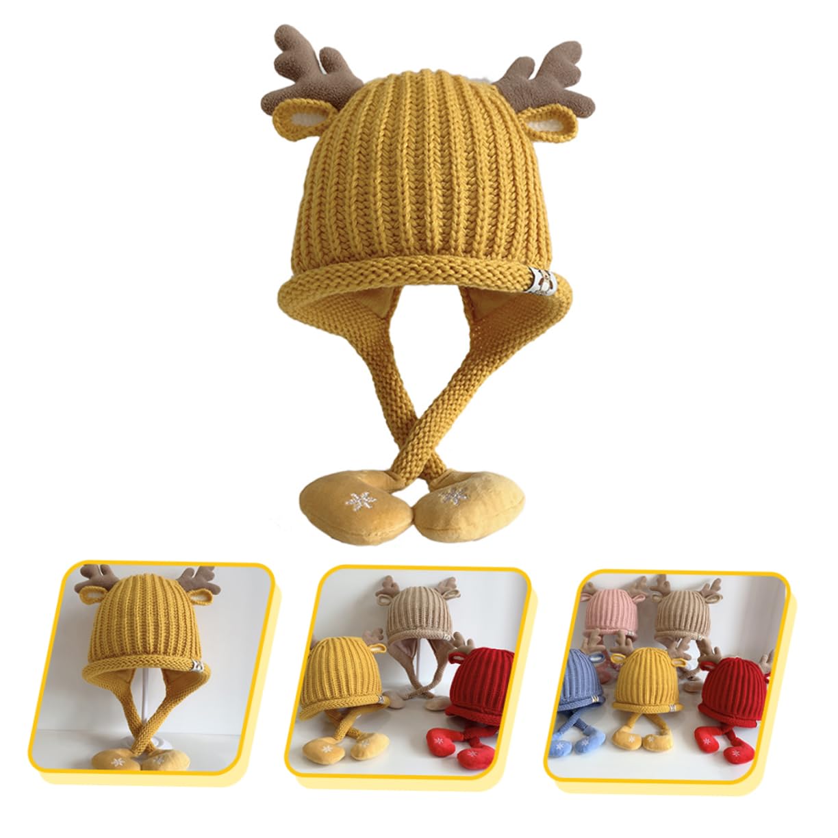 LIFKOME Sombrero Tejido Gorro Termico Gorro Bebe Gorro para bebé recién Nacido Beanie Orejeras de Bebe Sombrero de Fiesta de Navidad Gorros Tejidos Gorras de recién Nacido Acrílico Yellow