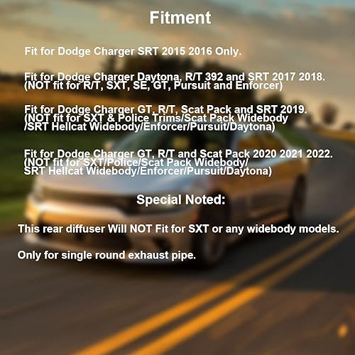 Miniatura 2 de Difusor de parachoques trasero compatible con Dodge Charger SRT 2015-2022, cenefa divisora de cuerpo trasero para punta de escape redonda, color