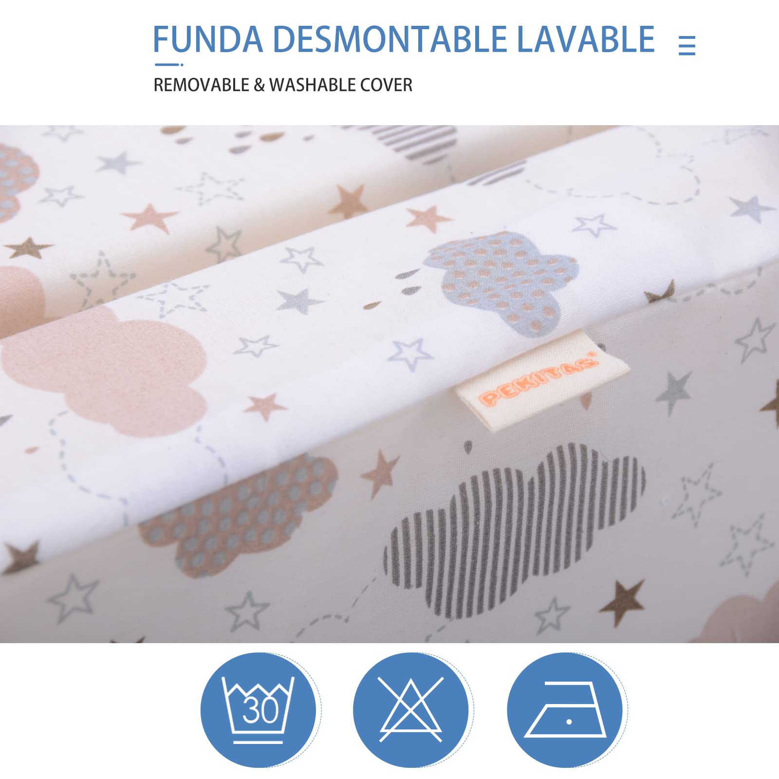 Materasso Da Viaggio Pieghevole Per Lettino 60x120 Cm - Spessore 6 Cm Con Fodera Lavabile | Stampato Nuvole - Foto 2