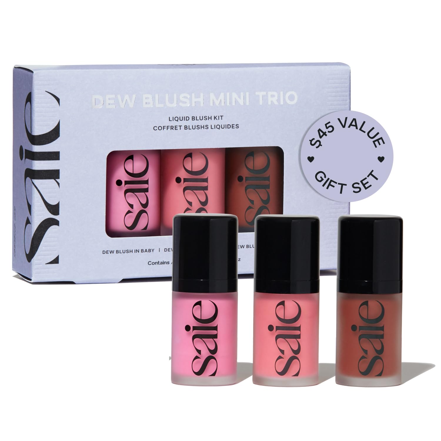 Saie Dew Liquid Blush for Cheeks Trio - Hydrating Cream Blush Stick Set with a Blendable + Buildable Formula - Skincare Infused Dewy Face Blushes for