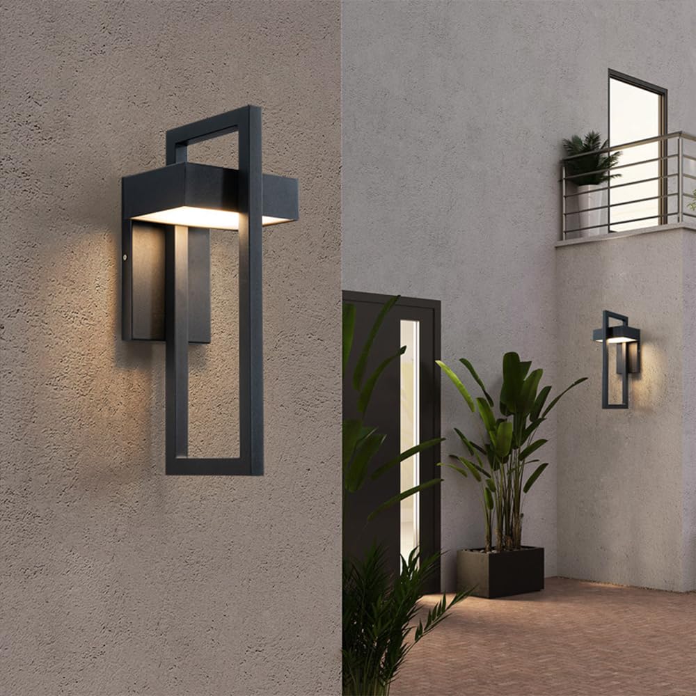 Appliques murales extérieures Modernes 3000K Appliques murales LED intégrées extérieur/intérieur, luminaire extérieur Noir Mat 12W, Appliques murales carrées pour Maison Garage Porte d'entrée