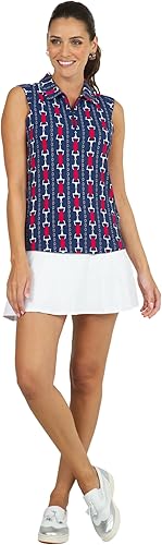 Vista 2 de IBKUL Athleisure Wear 14546 - Polo sin mangas con protección solar UPF 50+ Icefil con estampado Vic, Color Azul marinoRojo - Impresión Vic