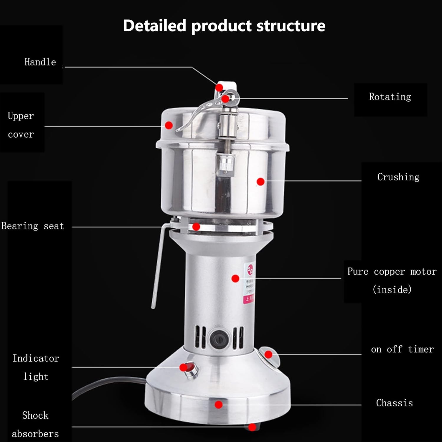 Grain Grinder Electric Spice Vanilla Coffee Food Processor High Speed Grinding Mechanism Powder Machine for Chinese Pharmacy Mill