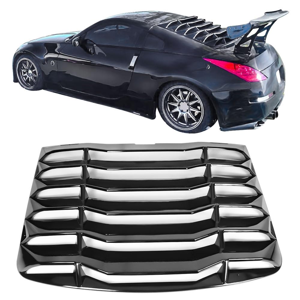 IKON MOTORSPORTS, Rear Window Louver Compatible with 2003-2008 Nissan 350Z Coupe, IKON Style Gloss Black ABS Plastic Sun Shade Cover Vent Windshield, 2004 2005 2006 2007