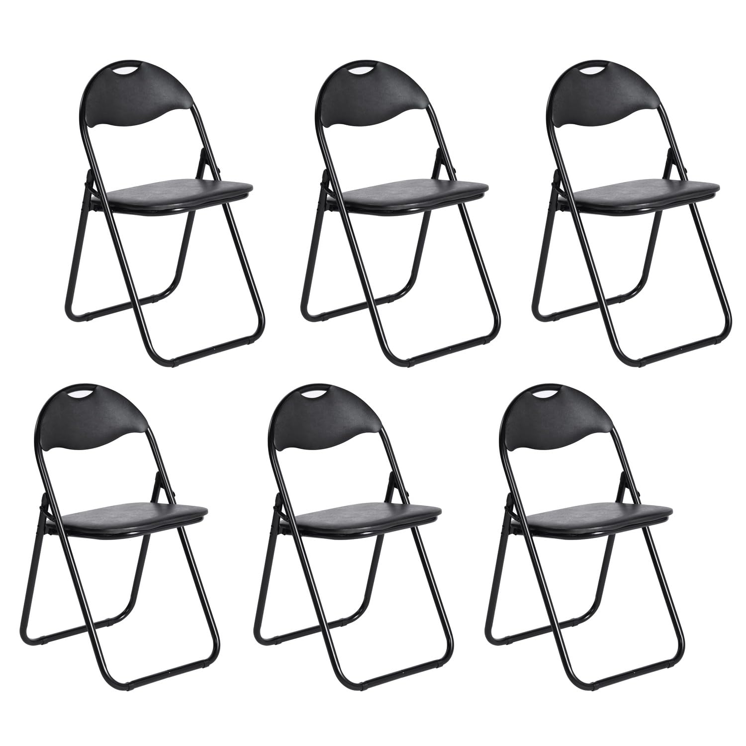 EGGREE Lot de 6 Chaises Pliantes Siège en PVC Souple Noir avec Cadre Métallique et Design de Poignée, Chaises de Camping Portables avec Capacité de Charge 120kg Idéales pour Intérieur/Extérieur