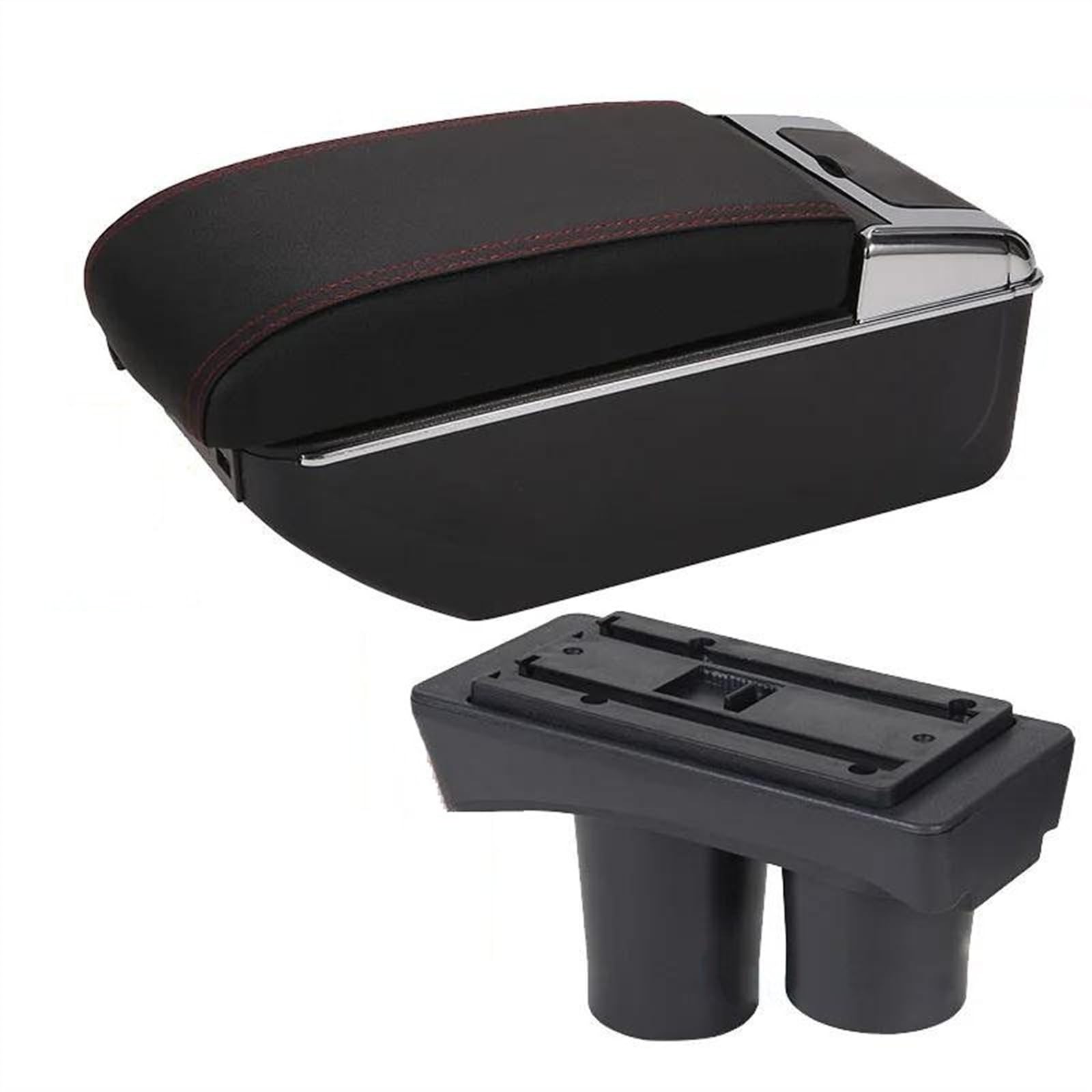 NOHEEU Car Center Console Storage Box Multifunctional Armrest Interior Accessories For Citroen C3 C2(B1 Black red 7USB)