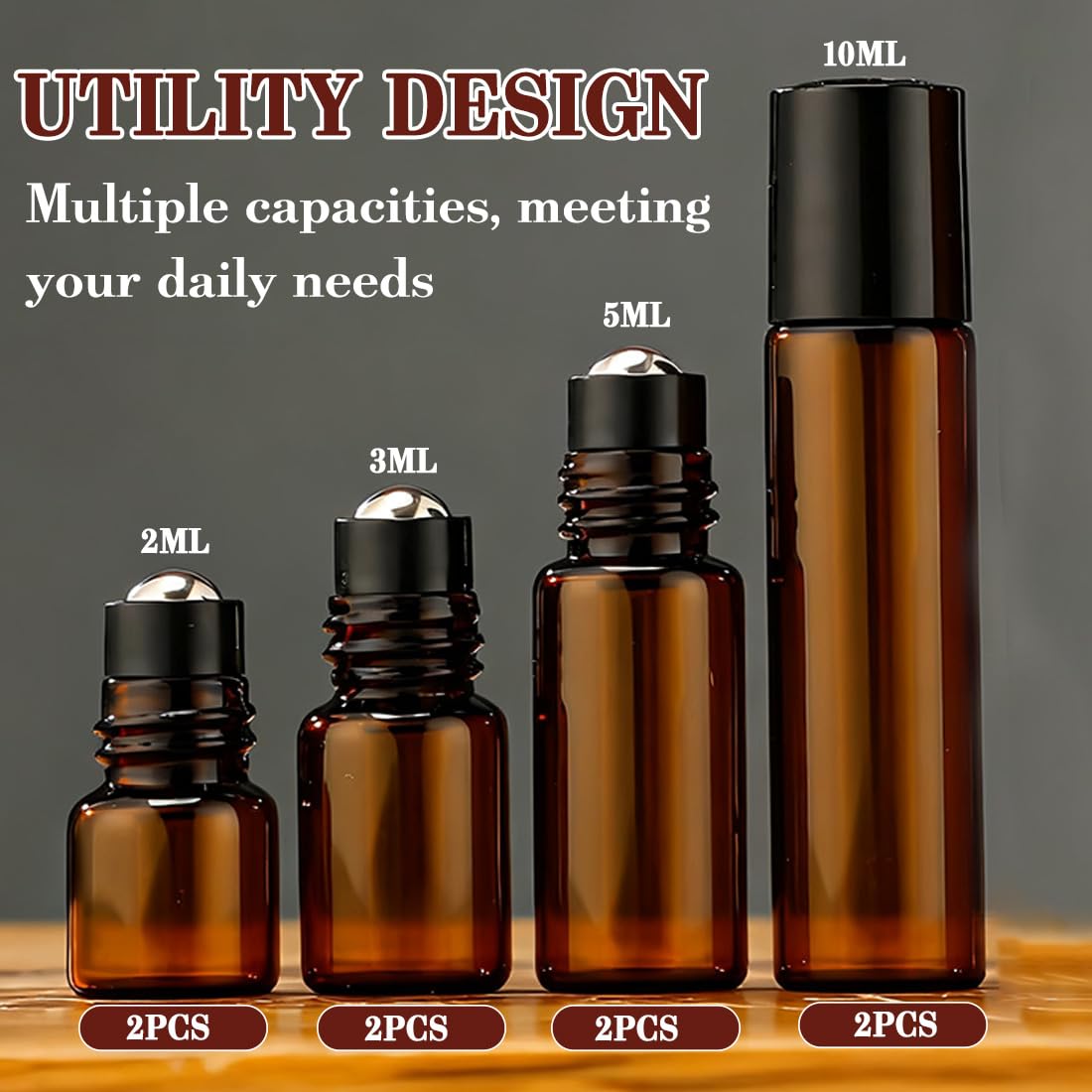 Roll On Huile Essentielle Vide, 8 pcs Flacon Roll On Vide, Avec Rouleau en Acier Inoxydable, Pour huiles, Parfums, Cosmétiques, Parfums, Massages(10 ml 5 ml 3 ml 2 ml)
