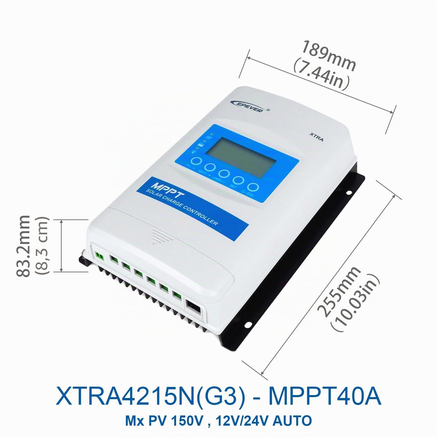 EPEVER® MPPT XTRA-N G3 – XTRA 4210N Régulateur de charge solaire, 40A, 12/24VDC auto work, PV 100V, Écran XDS2 (40A, max. PV 100V)