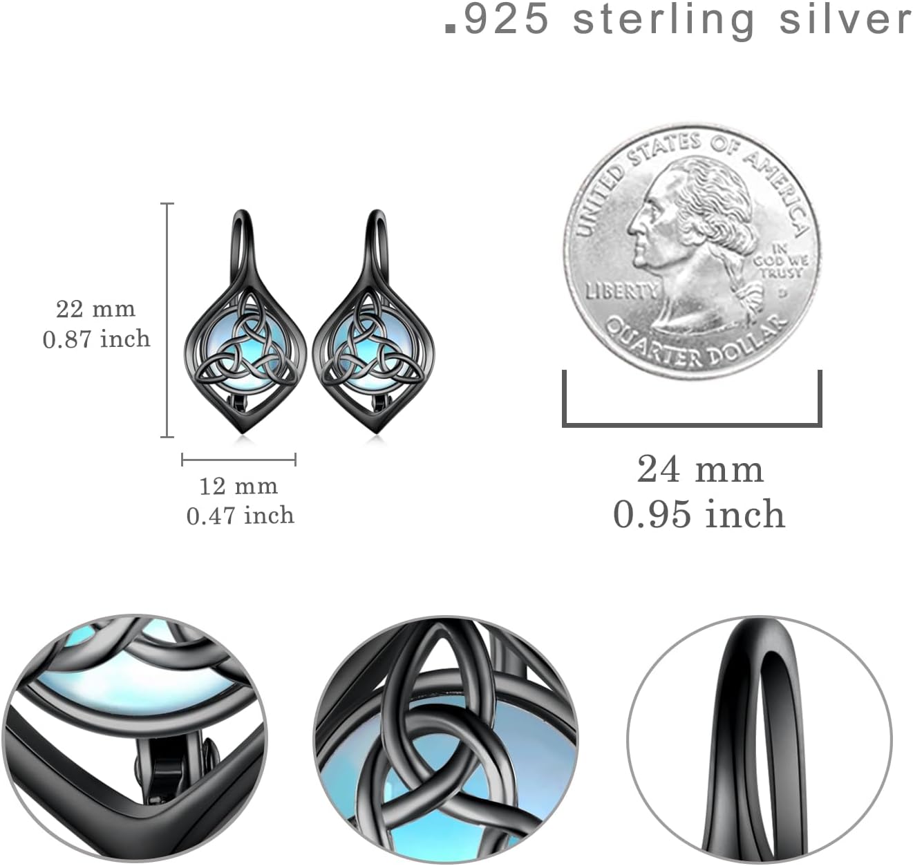 Irish Celtic Earrings 925 Sterling Silver Moonstone Celtic Knot/Shamrock/Lotus/Rose/Sunflower/Filigree/Faith Crystal Leverback Earrings Ireland Jewelry Gifts for Women Mom - Image 4